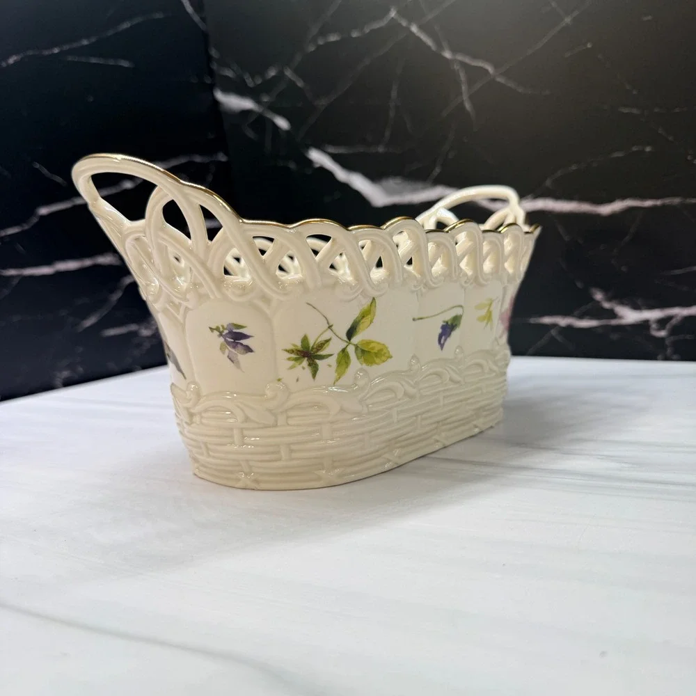 Lenox Wildflower Basket Oval Pierced Porcelain Floral Gold Trim 819434 with box
